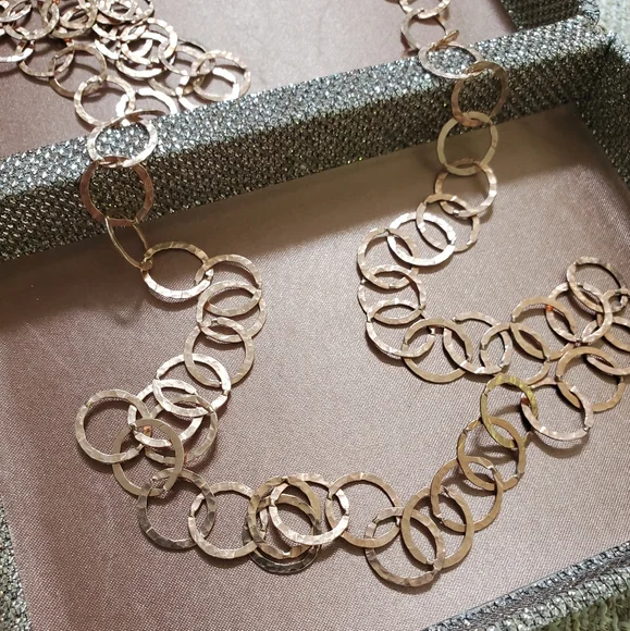 Hammered Rose Gold Link Long Necklace - Picture 3 of 8